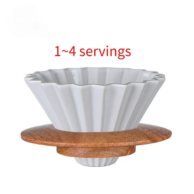 Wooden Coffee Dripper with V Style Drip and Reusable Filters, Ceramic Coffee Filters