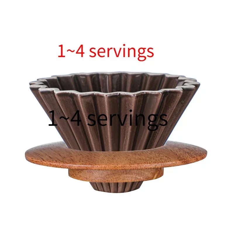 Wooden Coffee Dripper with V Style Drip and Reusable Filters, Ceramic Coffee Filters