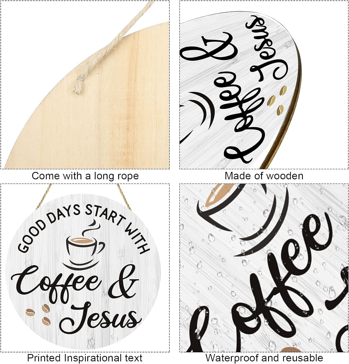 Coffee Bar Decor Coffee Signs, Good Days Start with Coffee & Jesus, Coffee Bar Accessories Decorations,12'' X 12''(White Good Days Start with Coffee & Jesus)