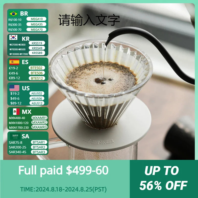 Pour over Coffee Dripper Glass Coffee Dripper Coffee Filter Cup Reusable Coffee Drip Filter Cone Coffee Maker Size V01