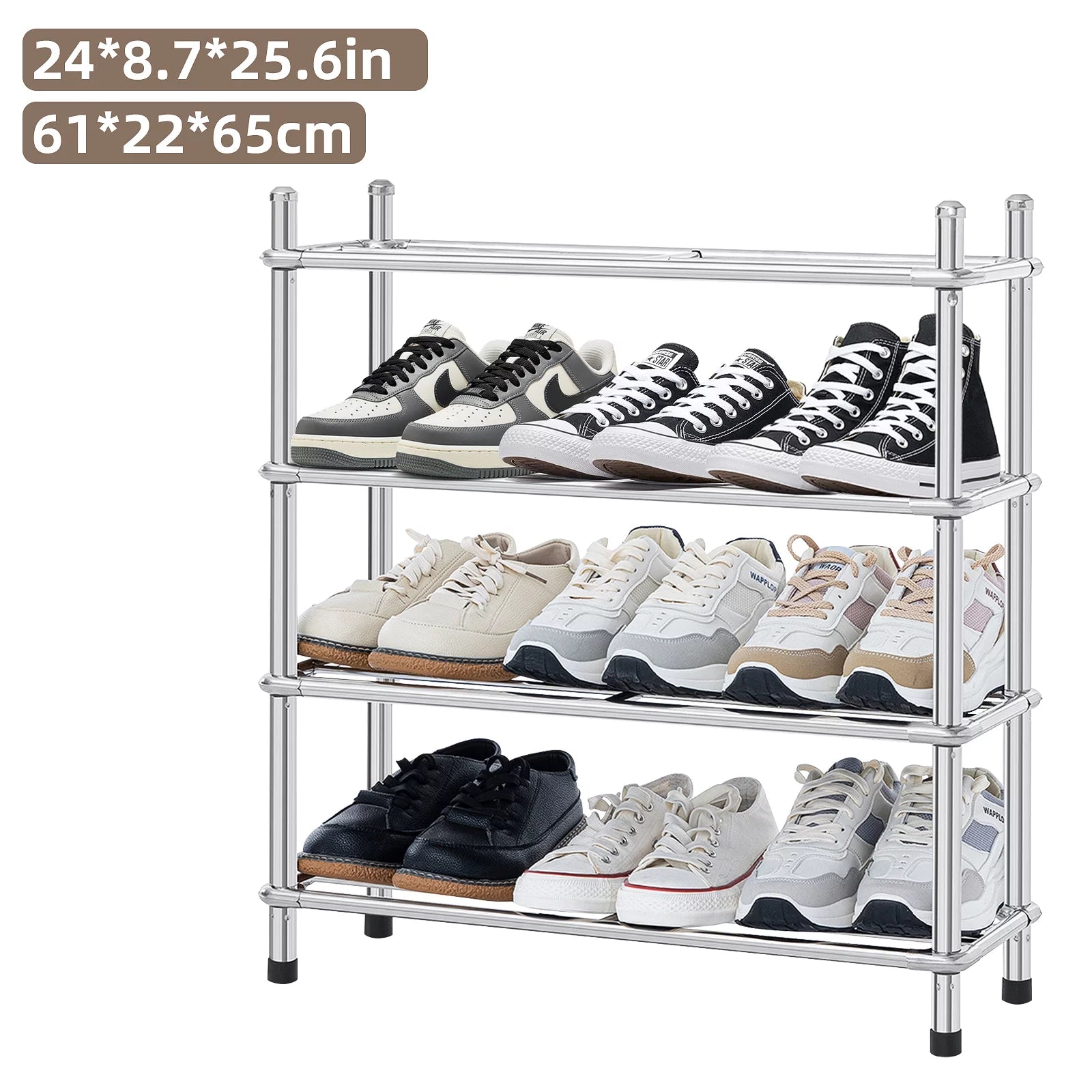 Shoe Rack 4-Tier Shoe Storage Organizer Stainless Steel Shoe Organizer Storage Shelf for Entryway Closet Bedroom for 12 Pairs