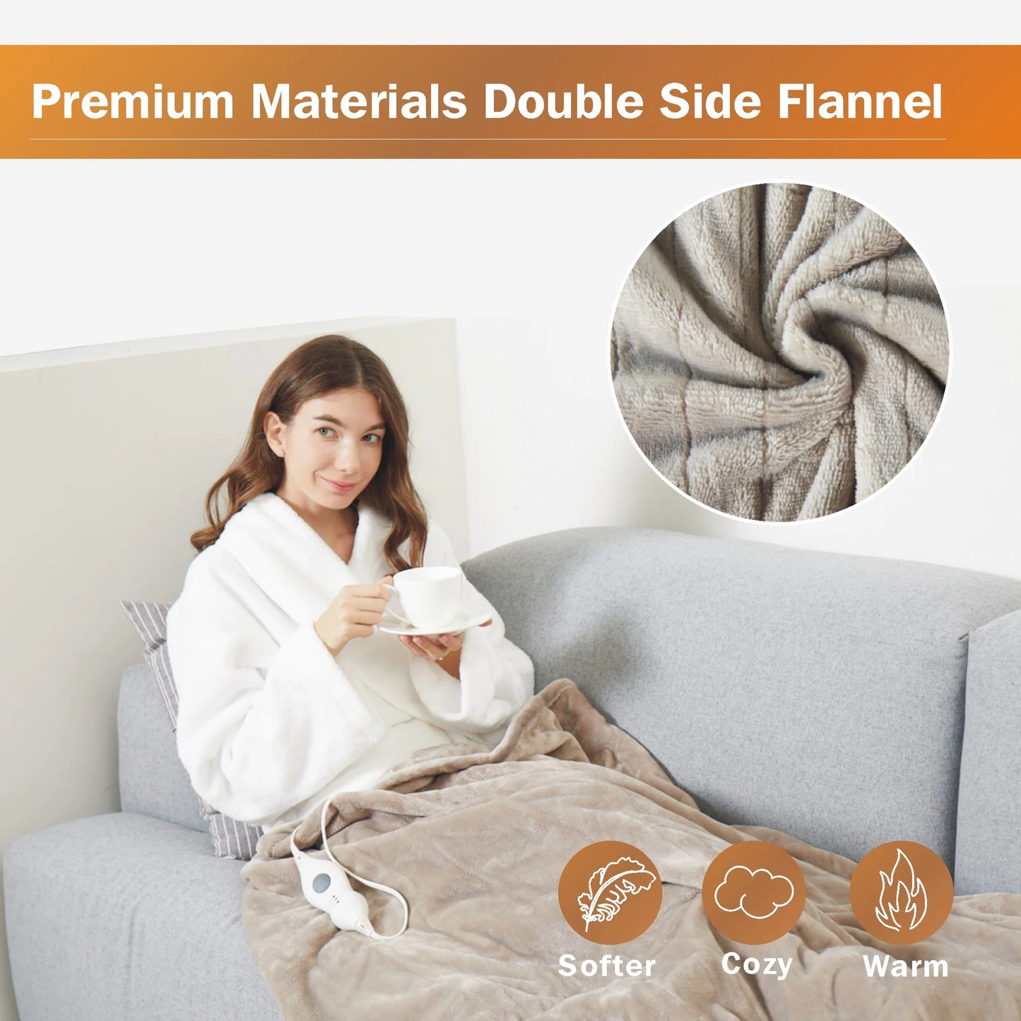 Electric Heated Blanket Throw Camel - 50" X 60"