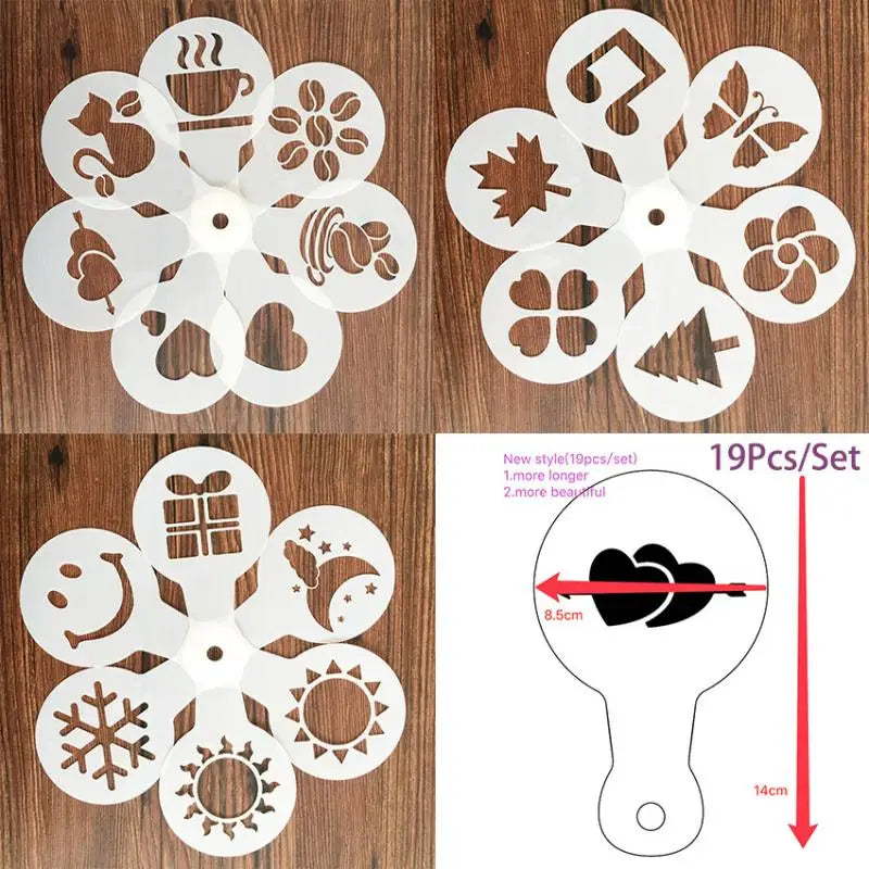 16/19Pcs Coffee Printing Model Coffee Stencils Coffee Spray Tool Art Pen for Latte Cake Coffee Decor Coffee Drawing Coffeeware