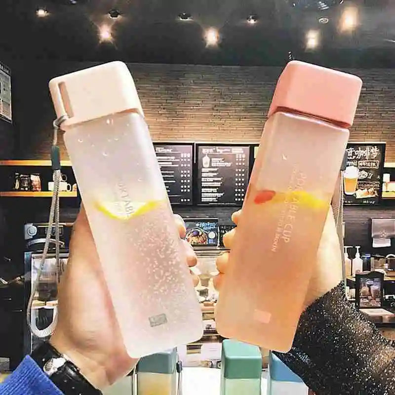 Transparent Square Plastic Matte Water Bottle