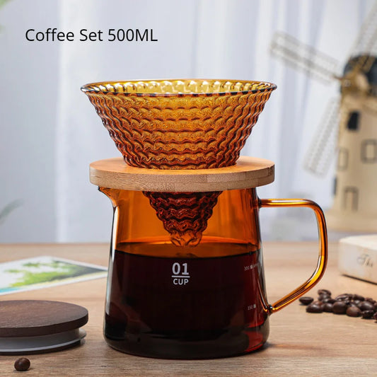 Striped Drip Coffee Set Handheld Coffee Pot Coffee Filter Cup Coffee Sharing Pot Free Spoon+Coffee Paper