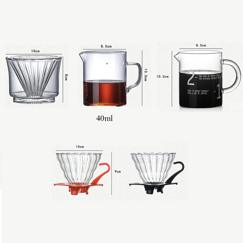 1-2 Cups Coffee Filter Set Glass Coffee Dripper Coffee Sharing Pot Brew Coffee Filter Funnel Reusable Coffee Jug Gift