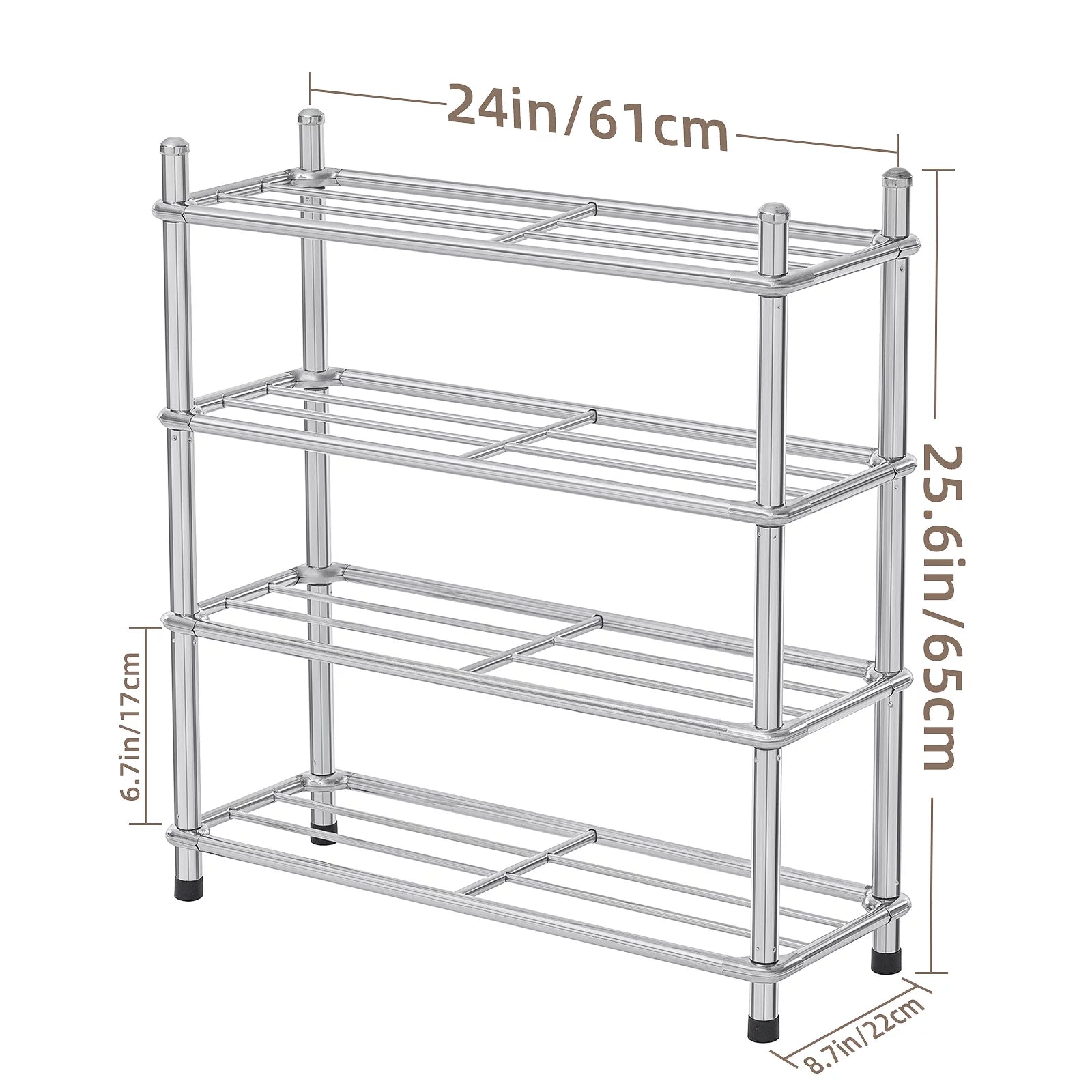 Shoe Rack 4-Tier Shoe Storage Organizer Stainless Steel Shoe Organizer Storage Shelf for Entryway Closet Bedroom for 12 Pairs