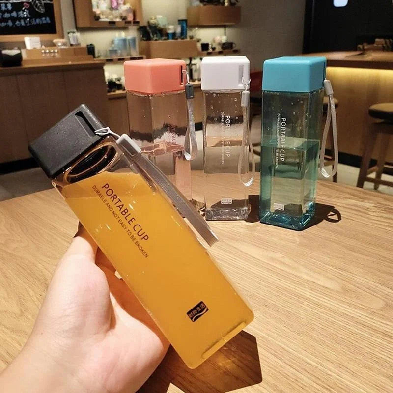 Transparent Square Plastic Matte Water Bottle