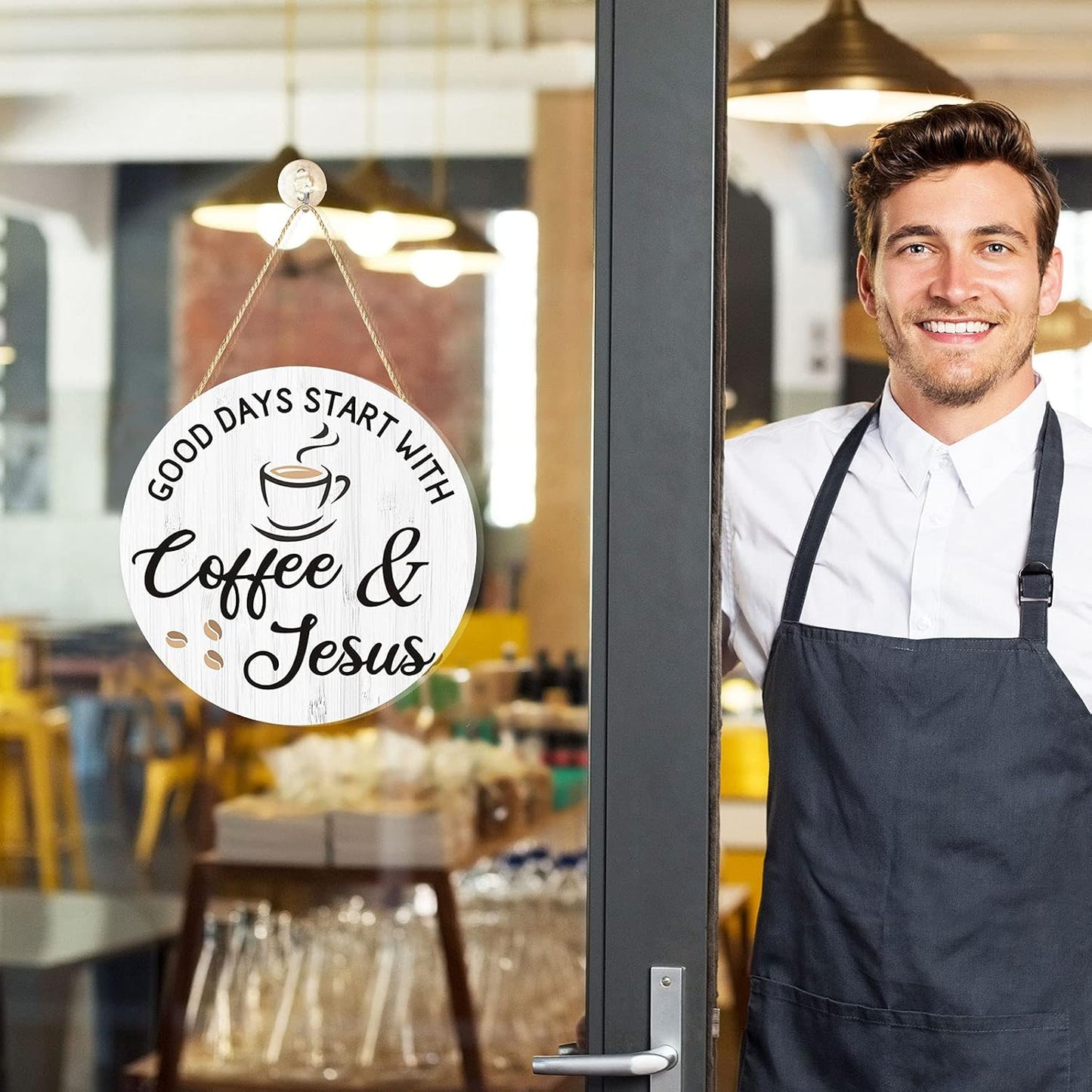 Coffee Bar Decor Coffee Signs, Good Days Start with Coffee & Jesus, Coffee Bar Accessories Decorations,12'' X 12''(White Good Days Start with Coffee & Jesus)