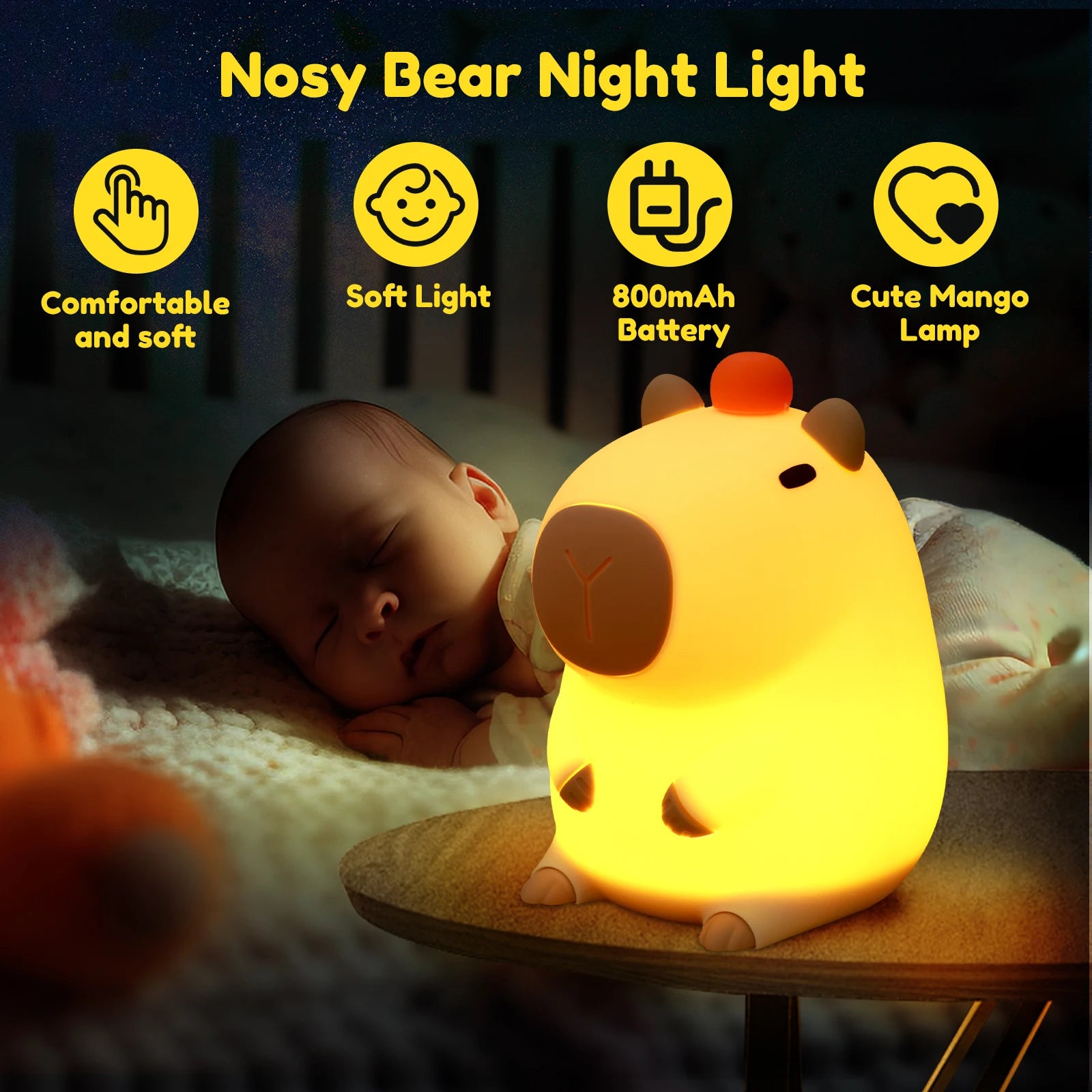 Capybara Lamp USB Silicone Night Light Timing Dimming Sleep Night Lamp for Kid Nursery Decor Cute Animal Touch Bedside Warm Lamp