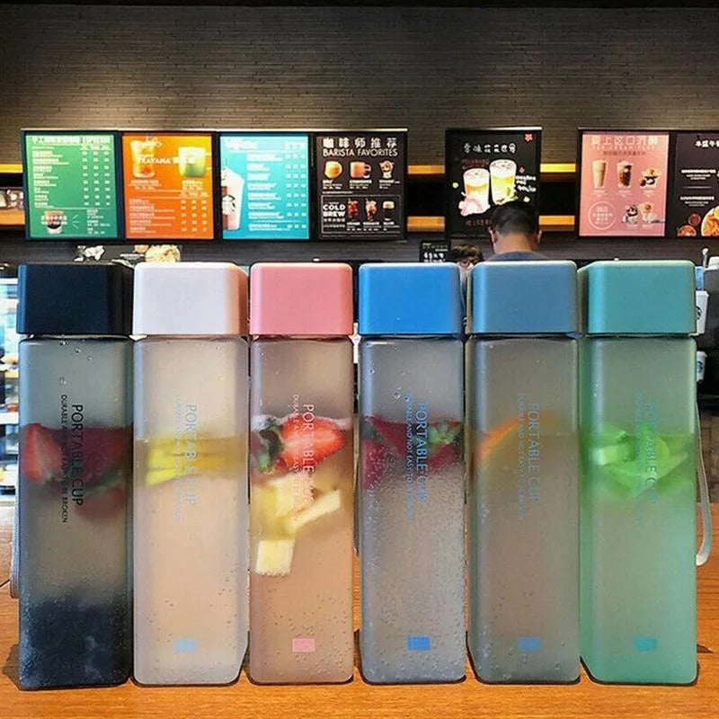 Transparent Square Plastic Matte Water Bottle