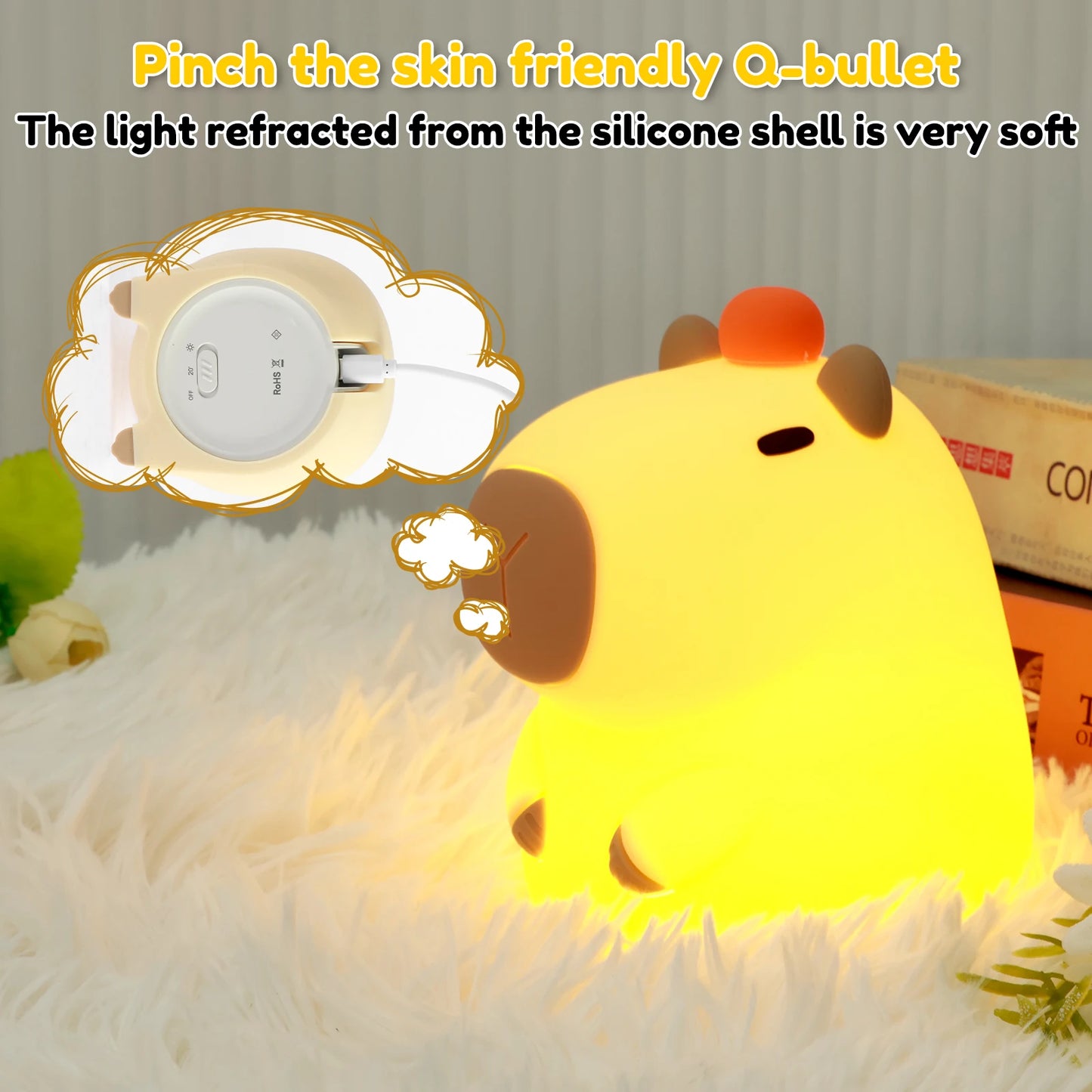 Capybara Lamp USB Silicone Night Light Timing Dimming Sleep Night Lamp for Kid Nursery Decor Cute Animal Touch Bedside Warm Lamp