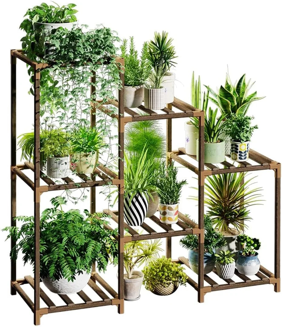 Plant Stand Indoor Plant Shelf Outdoor Wood Plant Rack for Multiple Plants 3 Tiers Ladder Plant Holder for Living Room Patio Boho Home Decor for Gardening