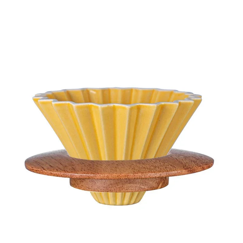 Wooden Coffee Dripper with V Style Drip and Reusable Filters, Ceramic Coffee Filters