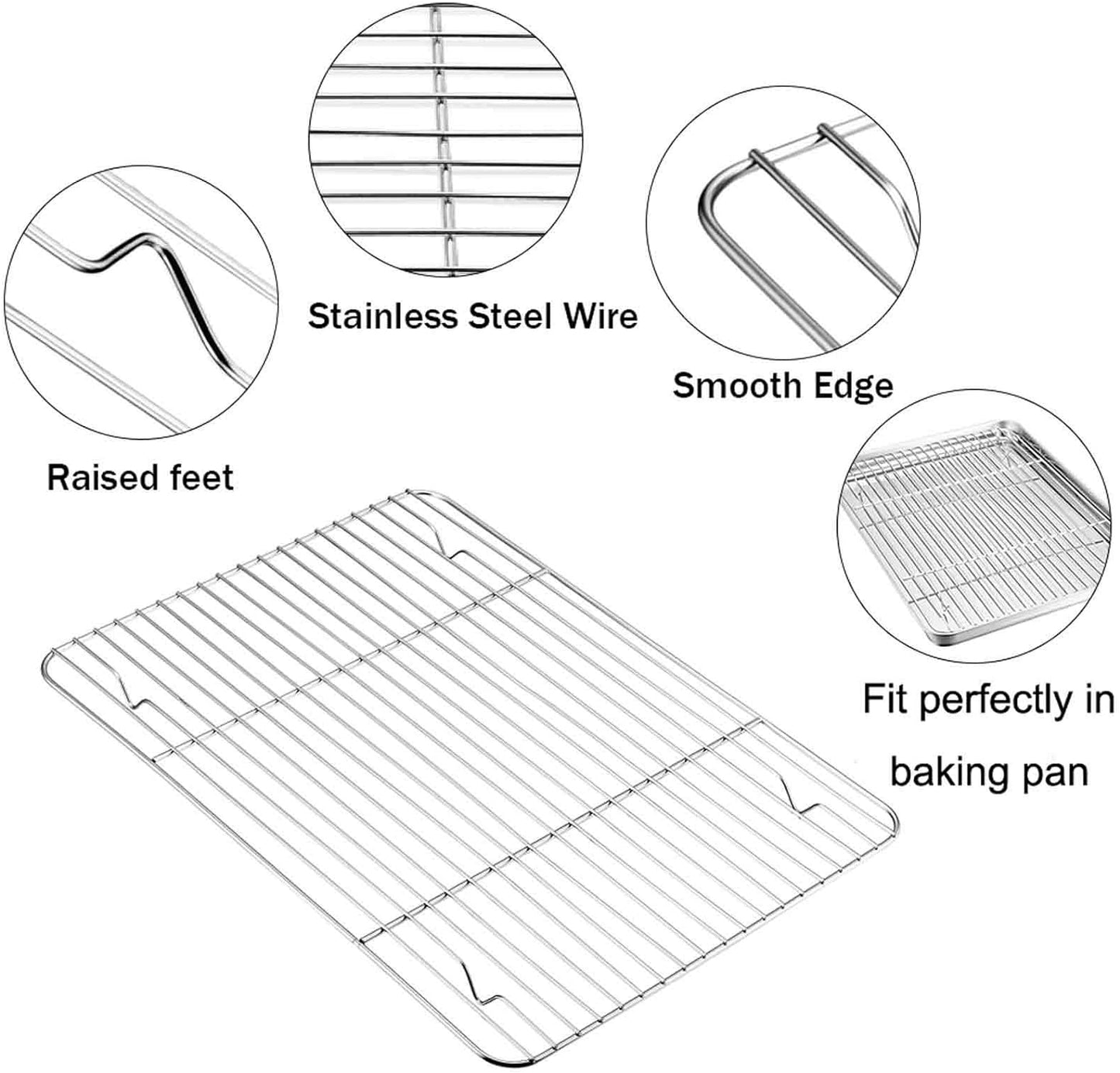 Baking Sheet with Rack Set (2 Pans + 2 Racks), Stainless Steel Baking Pan Cookie Sheet with Cooling Rack, Non Toxic & Healthy, Easy Clean & Dishwasher Safe - 4 Pack