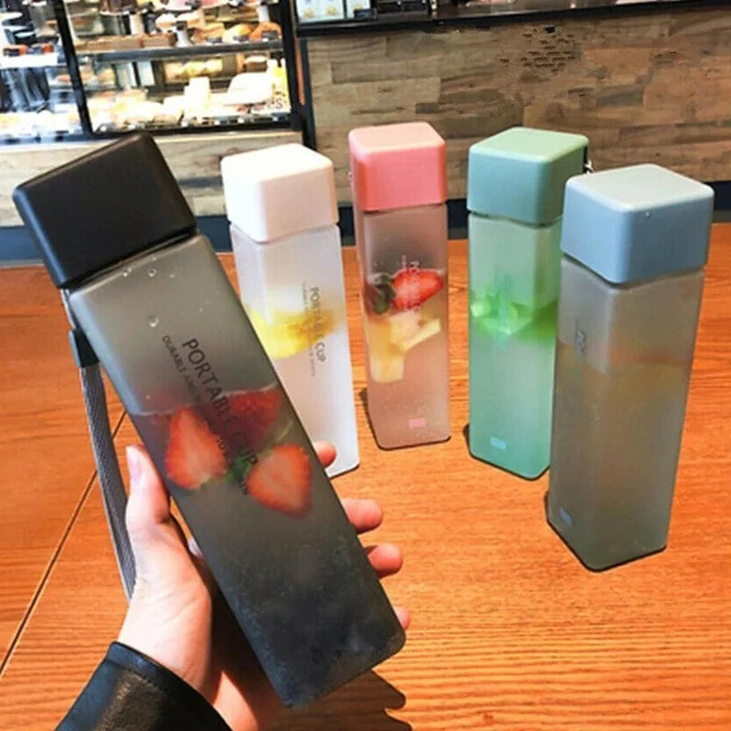 Transparent Square Plastic Matte Water Bottle