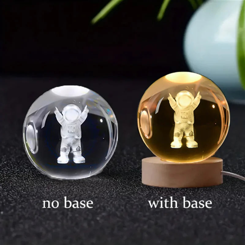 6Cm 3D Crystal Ball Crystal Planet Night Light Laser Engraved Solar System Globe Astronomy Birthday Gift Home Desktop Decoration