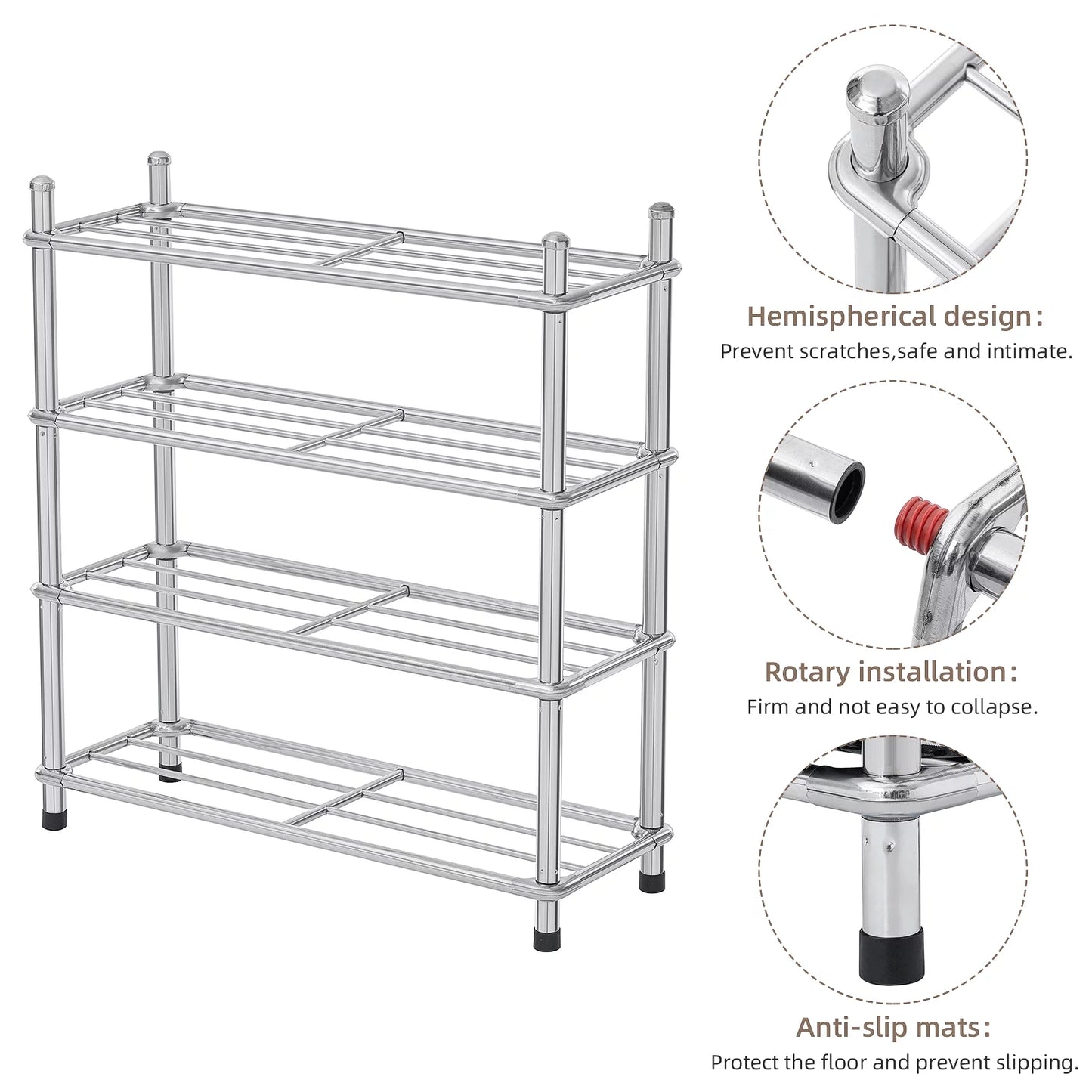 Shoe Rack 4-Tier Shoe Storage Organizer Stainless Steel Shoe Organizer Storage Shelf for Entryway Closet Bedroom for 12 Pairs