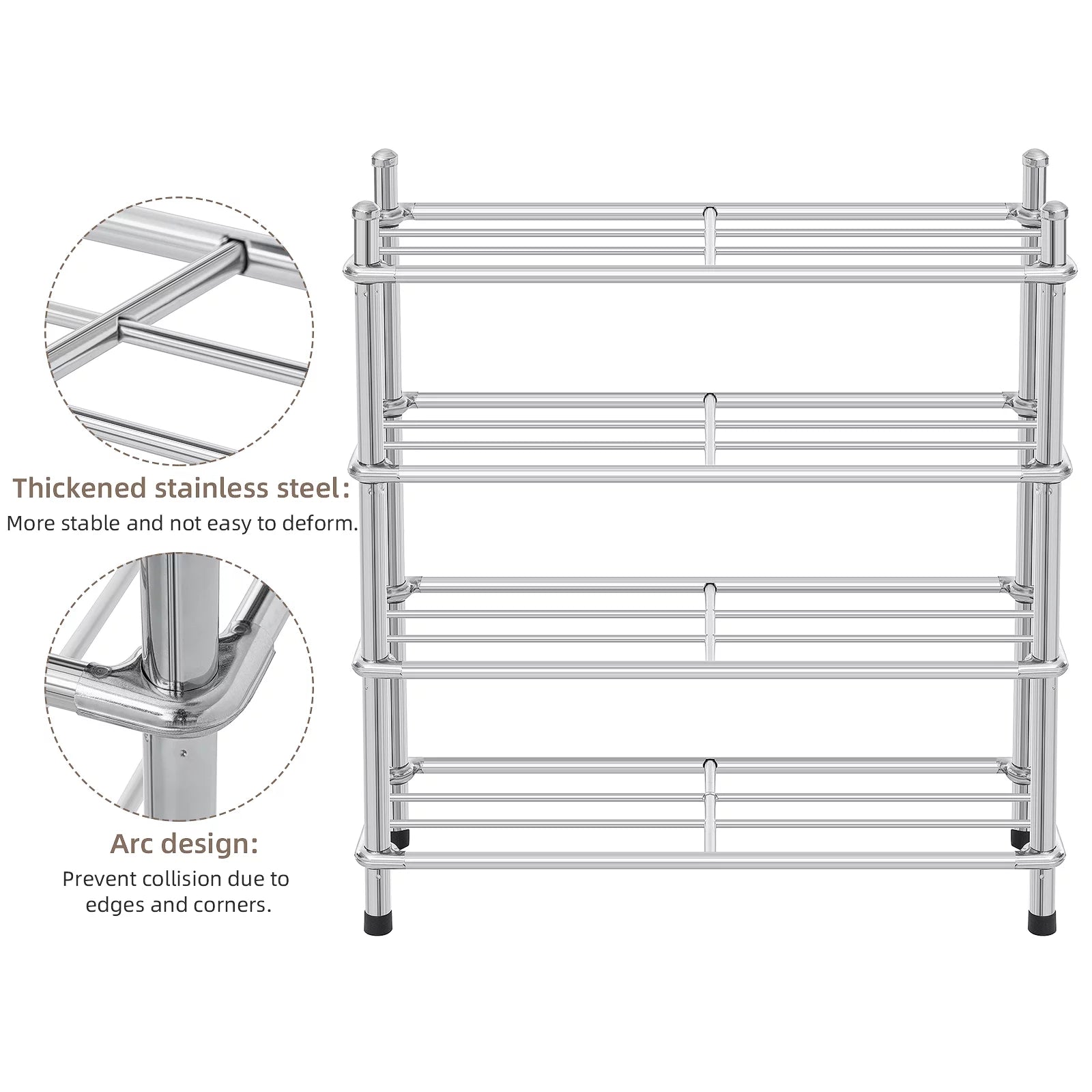 Shoe Rack 4-Tier Shoe Storage Organizer Stainless Steel Shoe Organizer Storage Shelf for Entryway Closet Bedroom for 12 Pairs