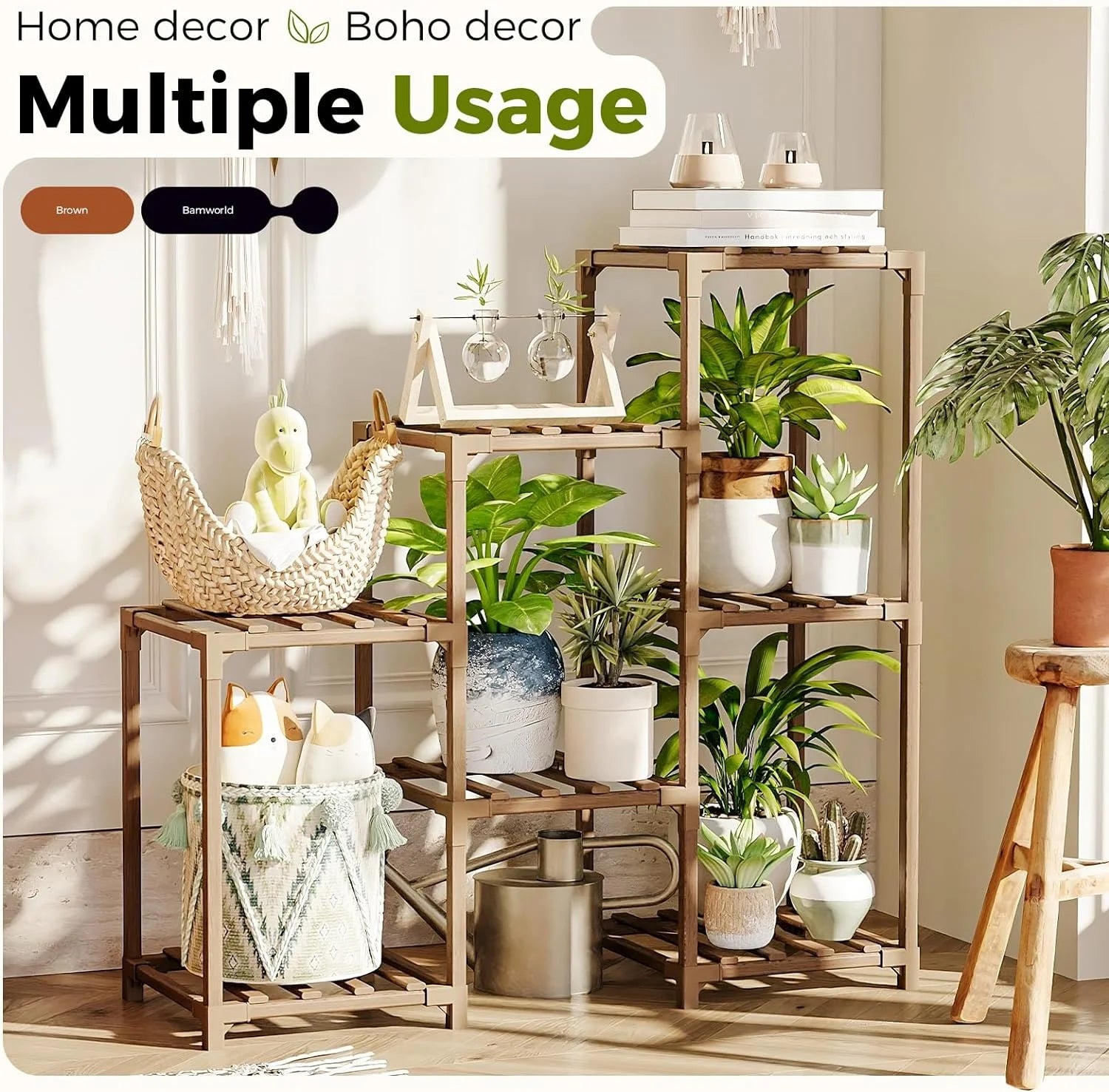 Plant Stand Indoor Plant Shelf Outdoor Wood Plant Rack for Multiple Plants 3 Tiers Ladder Plant Holder for Living Room Patio Boho Home Decor for Gardening