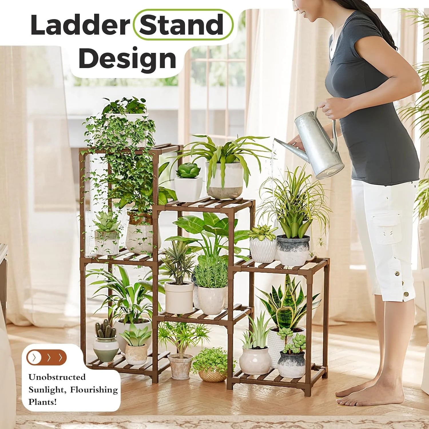 Plant Stand Indoor Plant Shelf Outdoor Wood Plant Rack for Multiple Plants 3 Tiers Ladder Plant Holder for Living Room Patio Boho Home Decor for Gardening