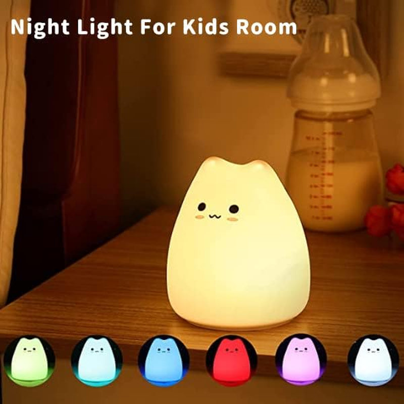 Cat Night Light for Kids,Cute Night Lamp for Nursery,Squishy Silicone Cat Touch Lights Portable, Gift for Birthday and Christmas for Kids Baby Children(M Cat - Battery)