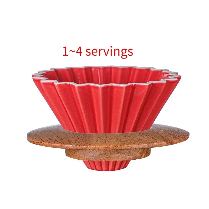 Wooden Coffee Dripper with V Style Drip and Reusable Filters, Ceramic Coffee Filters