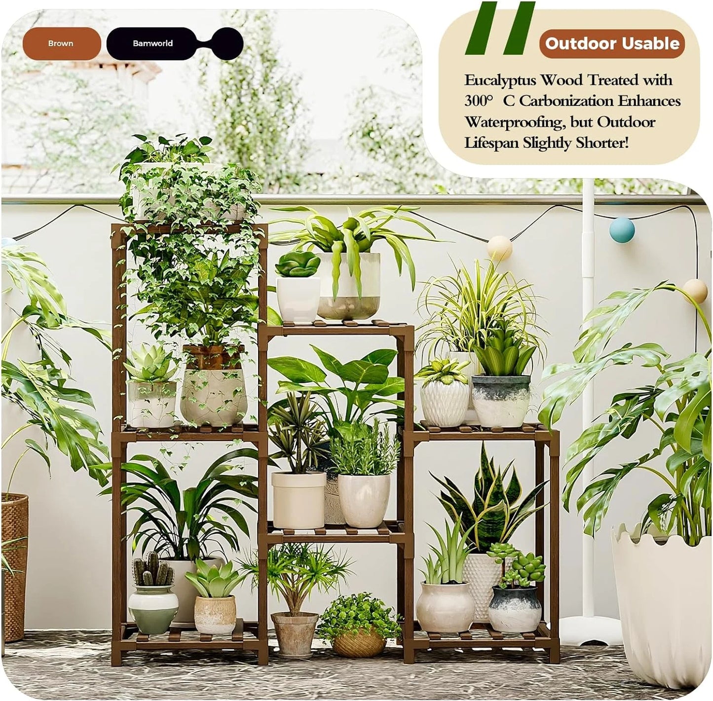 Plant Stand Indoor Plant Shelf Outdoor Wood Plant Rack for Multiple Plants 3 Tiers Ladder Plant Holder for Living Room Patio Boho Home Decor for Gardening