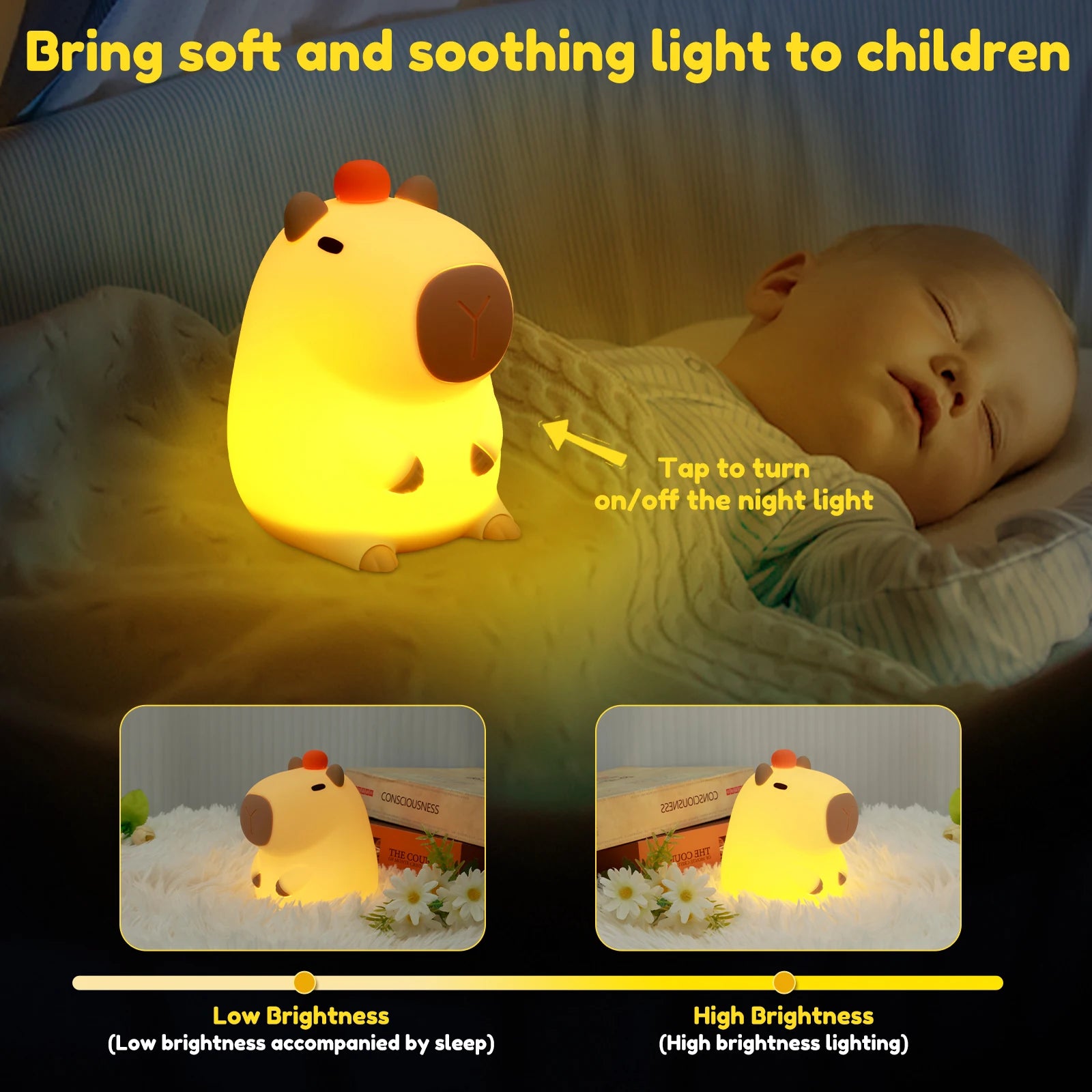 Capybara Lamp USB Silicone Night Light Timing Dimming Sleep Night Lamp for Kid Nursery Decor Cute Animal Touch Bedside Warm Lamp